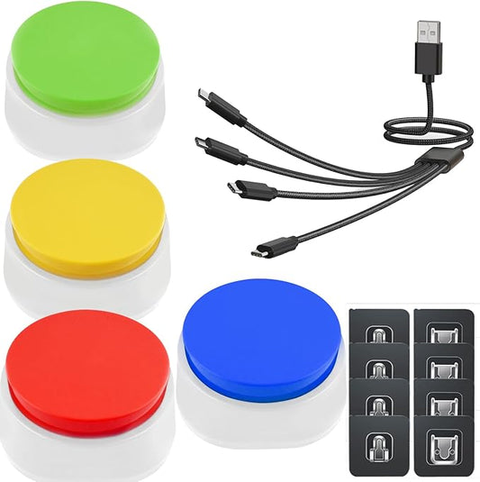 4pcs Dog Voice Recorder Button for Communication, Rechargable Pet Training Clickers, Multifunctional Recordable Button with 30 Seconds Record and Playback
