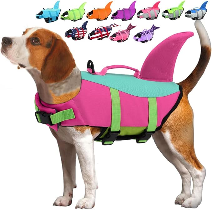 EMUST Dog Life Jacket, Ripstop Dog Lifesaver Vests with Rescue Handle for Small Medium and Large Dogs, Pet Safety Swimsuit Preserver for Swimming Pool Beach Boating (XS,PinjiePink)