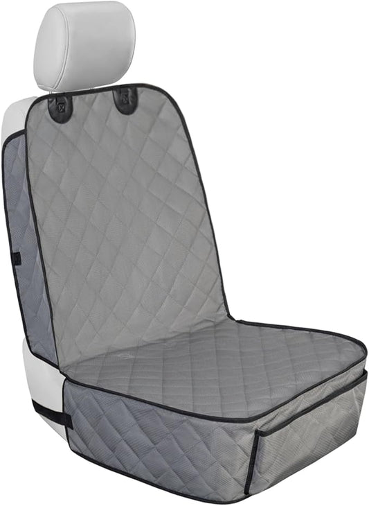 Dog Car Seat Cover Front Seat - Waterproof and Non-Slip, Heavy-Duty Pet Seat Protector with Side Flaps, Full Protection for Front Bucket Chairs on Cars SUVs Trucks (Grey, Standard Front)