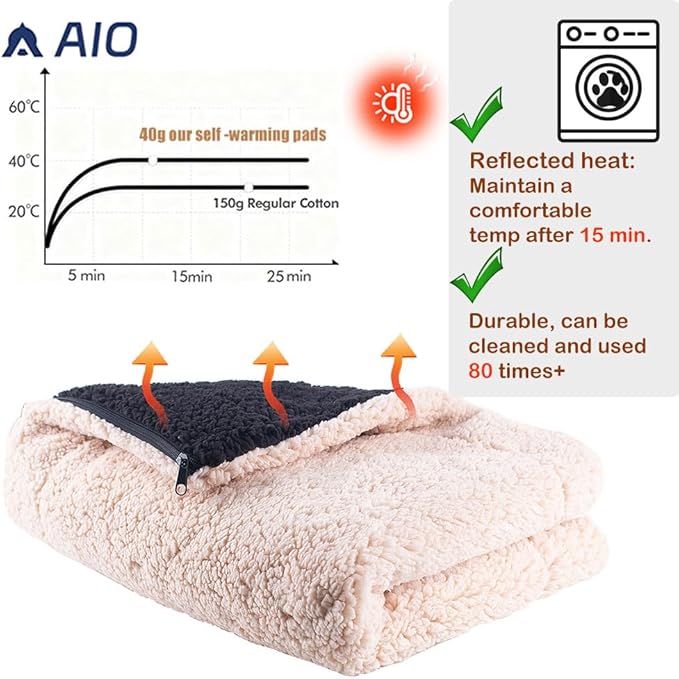 AIO Self-Warming Cat Bed Pad Advanced Extra Warm Thermal Pet Warming Pad for Indoor Outdoor Pets with Removable Cover Outdoor Pet Houses Washable Non Electric Self Heating Cat Bed 16.96 * 22.05in