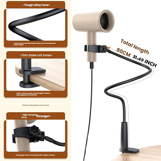 Dog Hair Dryer Stand Holder - Adjustable 31.5" Heavy Duty Blow Dryer Mount, Hands Free Pet Grooming Tool for Dogs with Secure Clamp, Fits Most Hair Dryers (Black)