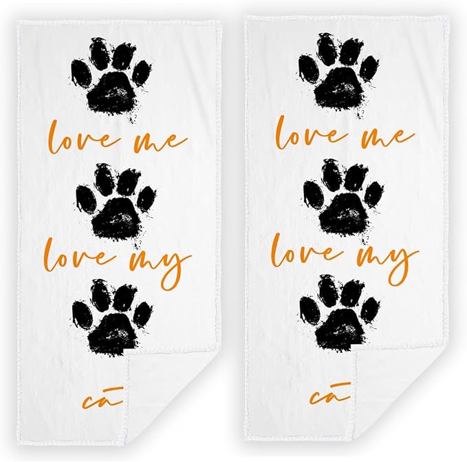 2 PCS Cat Paw Hand Towels Lovely Animals Paw Prints Love Me Love My Cat Soft Microfiber Hand Towel for Bathroom Kitchen Yoga Gym Decorative Towels 13.8"X29.1"