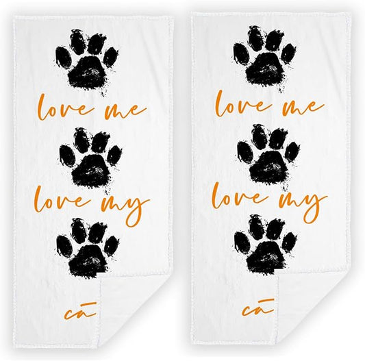 2 PCS Cat Paw Hand Towels Lovely Animals Paw Prints Love Me Love My Cat Soft Microfiber Hand Towel for Bathroom Kitchen Yoga Gym Decorative Towels 13.8"X29.1"