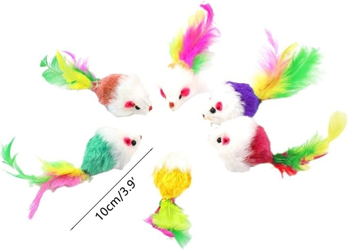 Cat Mouse Toy - 15 Pack Furry Rattle Mouse Toys for Cats with Feather Tail, Realistic Plush Kitten Toys with Catnip & Rustling Sound, Interactive Cat Toys for Indoor Cats