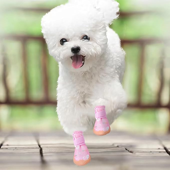 Dog Boots & Paw Protectors for Summer Hot Pavement Puppy Shoes with Anti-Slip Rubber Soles Pet Socks for Small Medium Dogs_5#(Rabbit Pink)