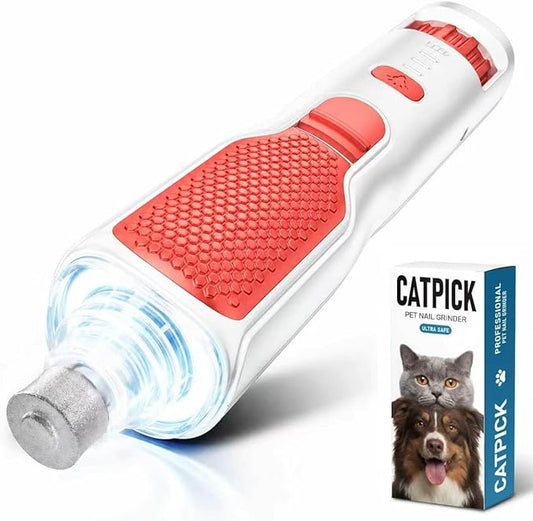 7-Speed Dog & Cat Nail Grinder with Light - Ring LED Safe to Avoid Overcut, Quiet Low Vibration & Powerful Fast, Cordless Rechargeable Toenail Trimmer for Small & Large Puppy & Breeds Paws(White)