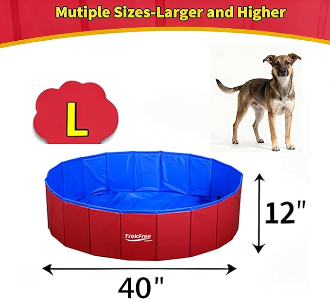 Foldable Pet Pool, Puppy Small Medium Large Dogs Pool, Non-Slip Pet Bath Tub for Outdoor Backyard, Collapsible Dogs Swimming Pool for Dogs Cats and Kids 40" Red