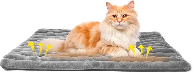 Pet Bed, Soft Corduroy Velvet Cover, Non-Slip Bottom, Cozy Self Warming Dog Bed, Plush Cat Bed, Warm Cat Mat, Comfortable & Pet-Friendly, for Indoor & Outdoor Use (M30''x20'', Grey)