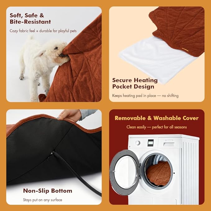 Vagascape Dog Bed, Waterproof Pet Bed with Washable Removable Cover, Comfort Cat Dog Pad for All Seasons, Heating Red Shell Shape Cat Mat with Nonskid Bottom(35"x27")