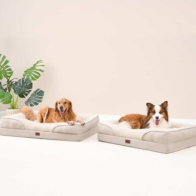 EHEYCIGA Orthopedic XL Dog Bed for Large Sized Dog, 48x35 Inch Extra Large Memory Foam Dog Couch Bed with Sides, Waterproof Liner & Washable Removable Cover, Bolster Pet Sofa, Beige