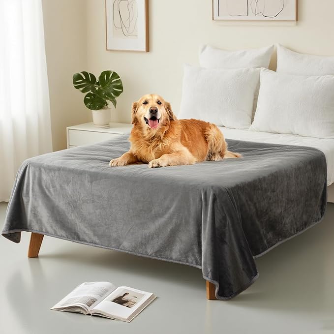 Waterproof Dog Blankets, 30"x40" Cat Blanket for Indoor Cats, Soft Fluffy Sofa Car Bed Protector, Reversible Leakproof Flannel Puppy Blanket for Small Medium Dogs(Dark Grey)