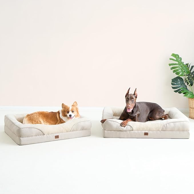 EHEYCIGA Orthopedic XL Dog Bed for Large Sized Dog, 42x30 Inch Extra Large Memory Foam Dog Couch Bed with Sides, Waterproof Liner & Washable Removable Cover, Bolster Pet Sofa, Beige