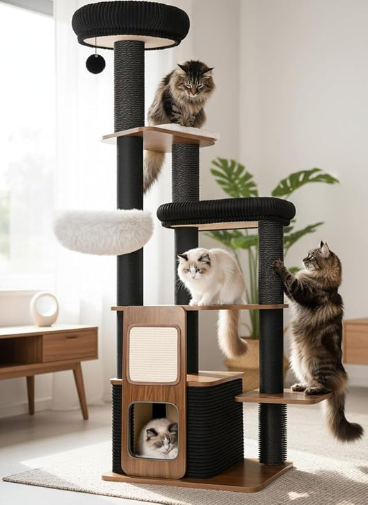 63" Modern Cat Tree Tower for Indoor Cats, Heavy Duty Cat Trees for Large Cat, Adult Maine Coon Cat Tree Tower with Scratching Post, Extra Large Top Perch, Cat Condos
