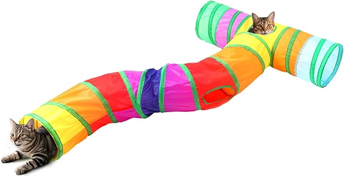 Pet Cat Tunnel, S-T Size Tunnels for Indoor Cats, Collapsible Pet Tunnel for Kitten, Puppy, Rabbit, 25cm-Wide Tunnels, Durable & Breathable, with Peek Hole Toy Ball