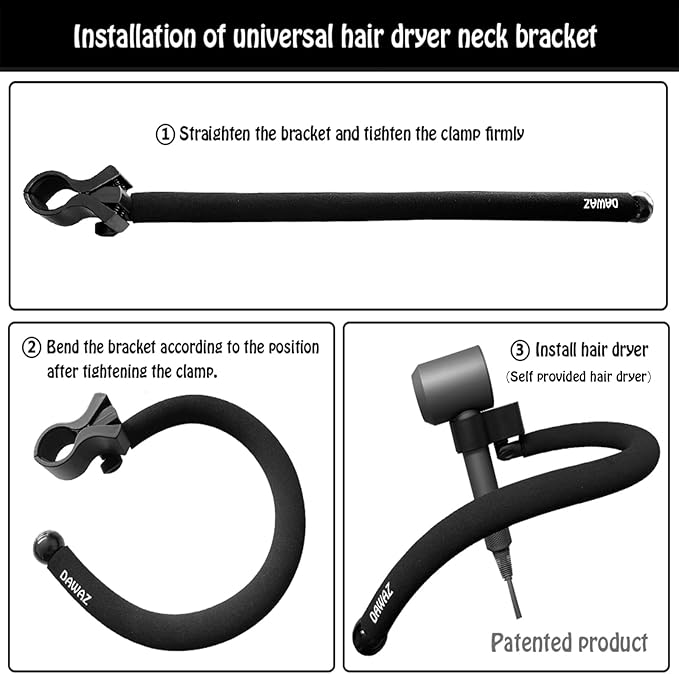 DAWAZ pet Grooming Dog Hair Dryer Water Blowing Machine Neck Hanging Bracket Universal Adjustment Free Your Hands (D3), BLACK
