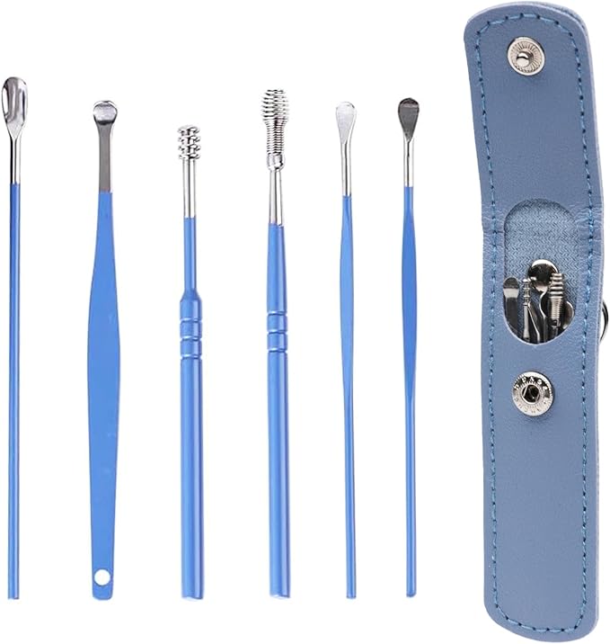 6 Pcs Ear Wax Removal Kit- Ear Cleaner Tool Stainless Steel- Portable Spiral Cleaning Tools with Storage Box for Adults(6 Pcs)
