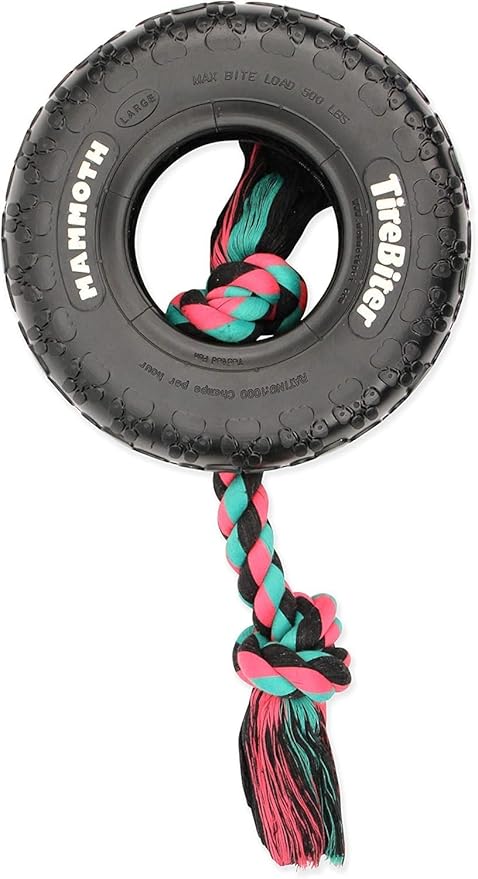 Mammoth TireBiter Originals Parent (Rubber Dog Toy with Cotton-Poly Rope -2 Pack, Large 10'')