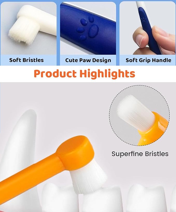 5Pack Ultra Soft Pet Toothbrush for Small Dog & Cat Toothbrush Set with 2 Finger Brushes - Soft Bristles for Gentle Pet Dental Care, Teething & Gingivitis Prevention for Puppies & Kittens