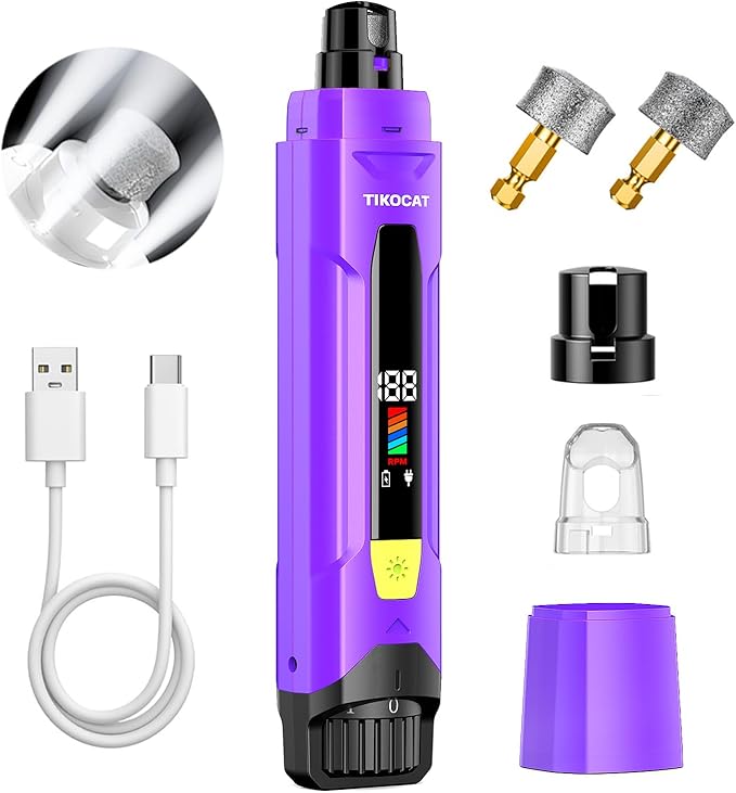 Whisper-Quiet Dog Nail Grinder, 50% More Powerful 6-Speed Pet Nail Trimmer with LED Display & 4 LED Lights, 3 Grinding Bits, No Over-Cutting, Stress-Free Grooming for Dogs, Cats & All Sensitive Pets