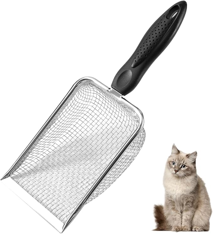 iayokocc Cat Litter Scoop,Stainless Steel Mesh Cat Litter Cleaner Corner Shovel, Long Handle Scooper Shovel Kitty Litter Scoop Easy to Clean, Cats Litters Shovel,Metal Garbage Shovel