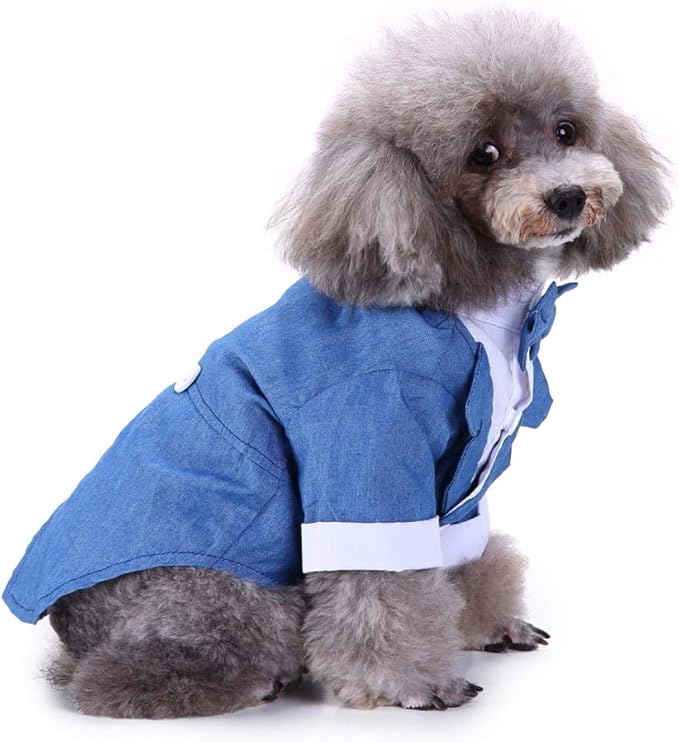 GabeFish Pets Wedding Jackets Suit for Dogs with Bow Tie Puppy Cat Formal Clothes Shirt Tuxedo (Blue, L (Chest 17.3in/44cm)