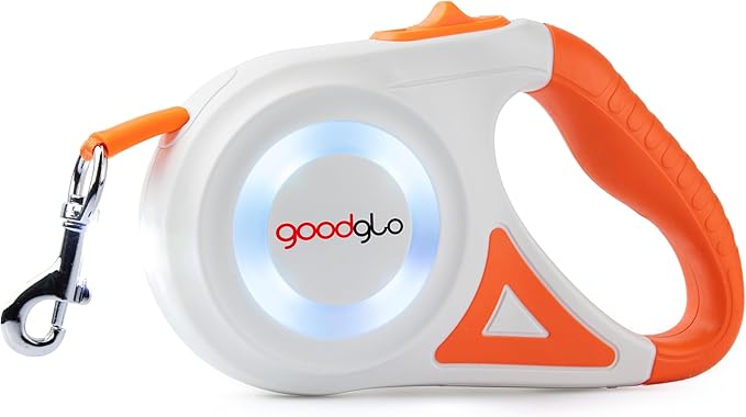 16ft Retractable Dog Leash with LED Light, Nylon Tape Lead for Medium Dogs Up to 60lbs, One-Hand Brake (Orange)
