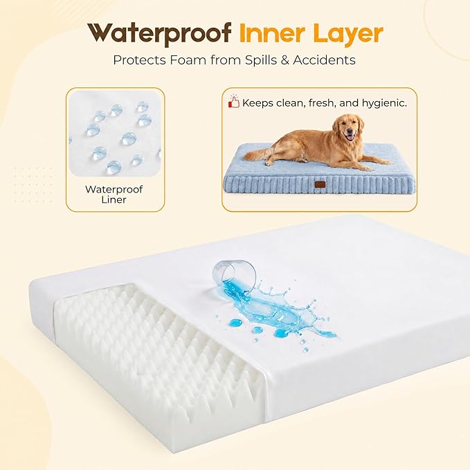 Orthopedic Dog Bed for Extra Large Dog, Waterproof Pet Bed,Non-Slip Bottom and Egg-Crate Foam with Removable Washable Cover Crate Bed,Blue,42"x30"x4"