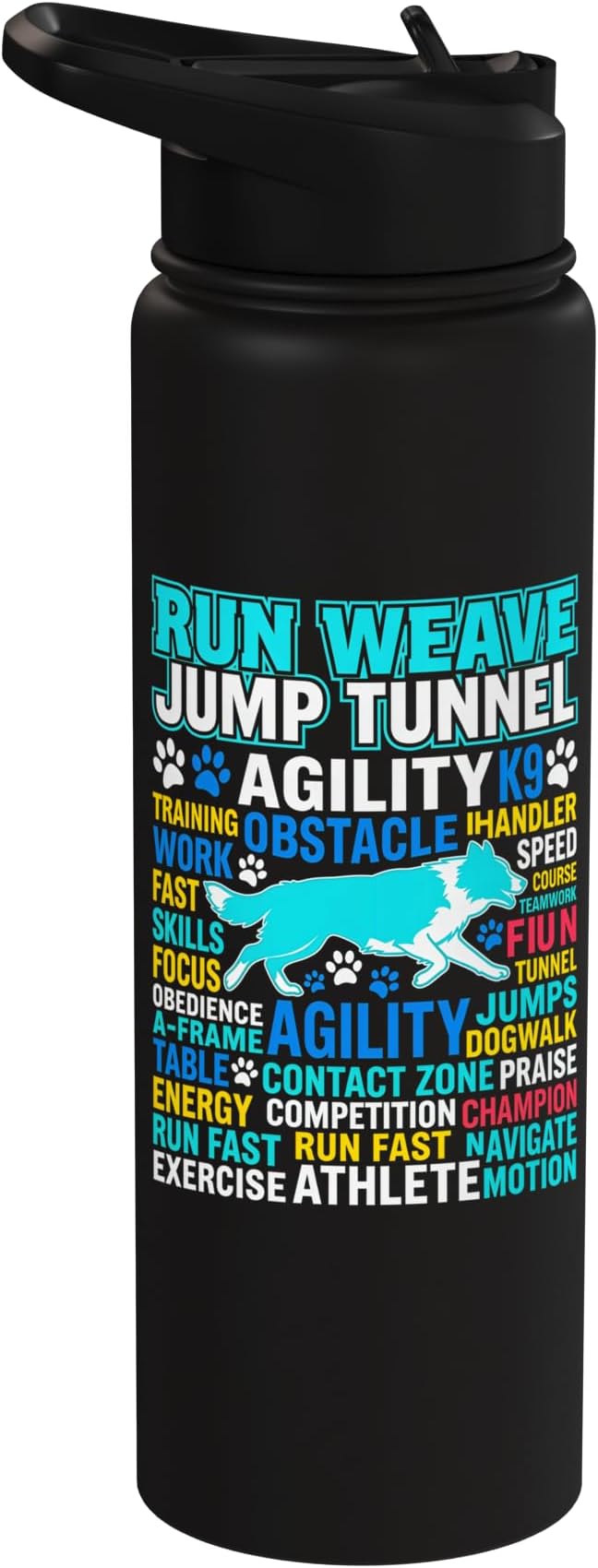 Run Weave Jump Tunnel Dog Agility Stainless Steel Insulated Water Bottle