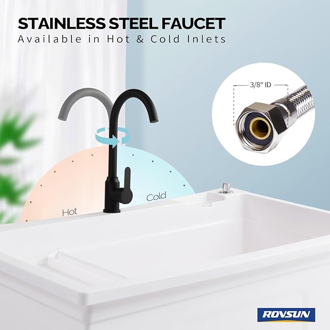 ROVSUN 37-Gallon Freestanding Utility Sink with Faucet, 36" Heightened Basin for Laundry, Garage, Outdoor Garden, Pet Wash, Heavy Duty Plastic Laundry Tub with Storage Shelf, 40"L×24"W×36"H, White