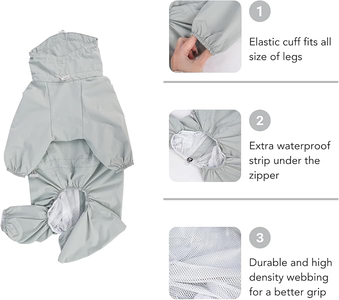 Dog Raincoat with Full Leg Coverage, Waterproof & Lightweight Rain Jacket for Medium Dogs, Keep Belly & Legs Dry, Harness Compatible, Reflective Safety, with Storage Bag (XX-Large)