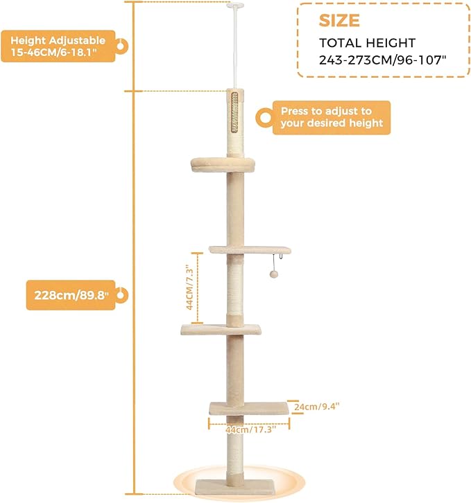 PETEPELA Cat Tree for Indoor Cats, 34.6" Small Cat Tower with Scratching Posts, 2 Condos, Scratching Ramp & Dangling Toys, Cat Play House for Kittens and Small Cats