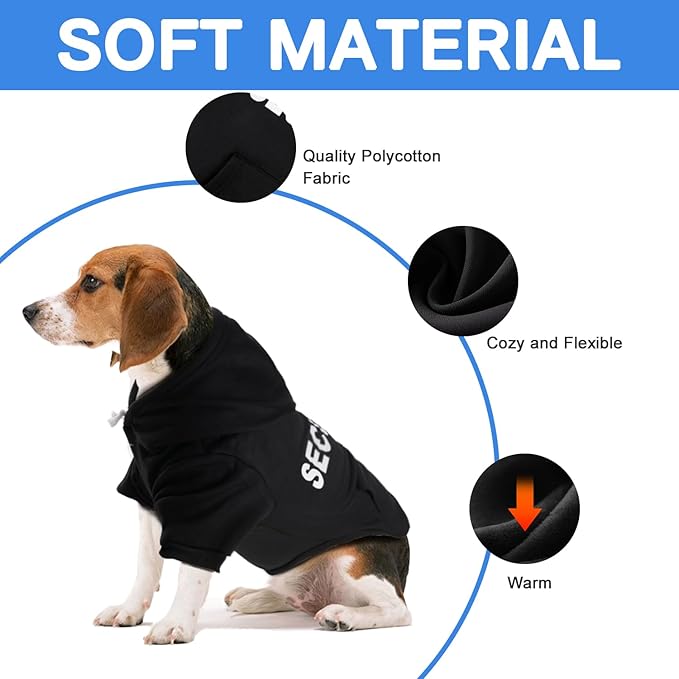 Dog Basic Hoodie Soft Dog Clothes Cold Weather Sweaters for Medium Large Dogs Cozy Fabric Warm Sweatshirt with Leash Hole for Boys (Security, X-Large (35-55 lbs))