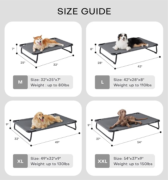 MADE 4 PETS Elevated Outdoor Dog Bed for Extral Large Dogs – Heavy-Duty Raised Cot with Breathable Cooling Mesh, No-Slip Feet, Chew-Resistant Frame, Indoor & Outdoor Pet Hammock, 49"x32", Gray
