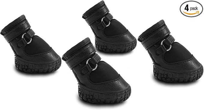 Petanims Dog Shoes for Small Dogs, Double Binding Straps Puppy Boots & Paw Protectors for Summer Hot Pavement, Winter Snow Dog Booties with Anti-Slip Rubber Soles for Beach Hardwood Floor Black Size 1