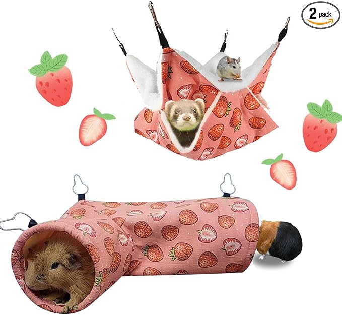 LYART Guinea Pig Rat Ferret Hammock & Warm Bed - Small Pet Hideout Tunnel Cave Hanging Bunkbed - Sugar Glider Squirrel (1.Hammock & Corner Tunnel)
