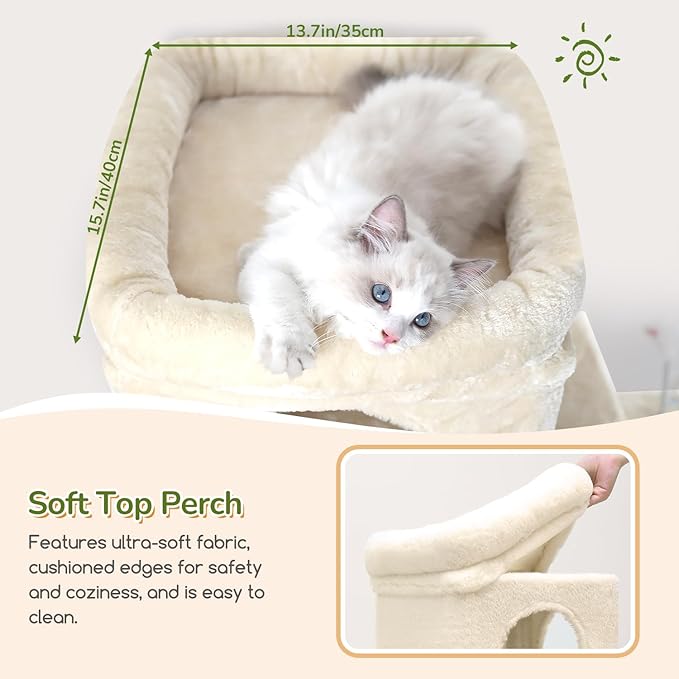 Globlazer 52in Cat Tower for Multiple Indoor Cats, Heavy Duty Multi-Level Cat Tree with 3 Cozy Condos, 4 Natural Sisal Scratching Posts and Cozy Basket Bowl, F52B, Beige