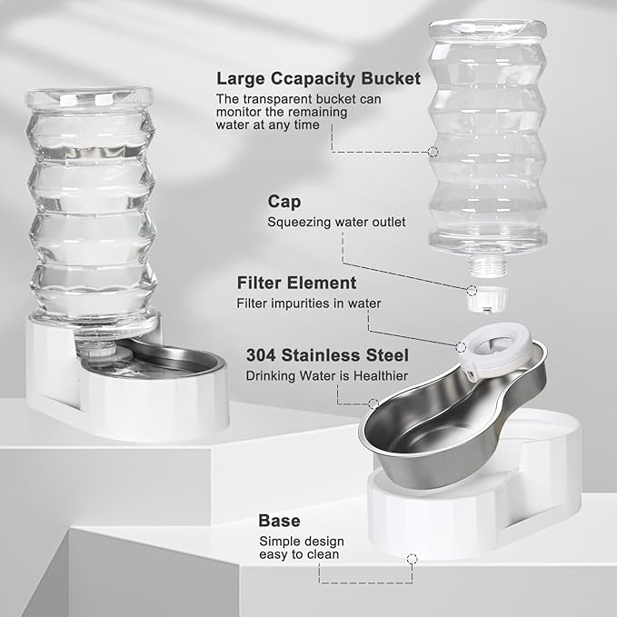 RIZZARI 8L Stainless Steel Gravity Pet Water Dispenser – Auto-Refill Waterer with Filtered Hydration Design for Dogs & Cats, Fresher Daily Drinking for Multi-Pet Homes & Indoor Spaces