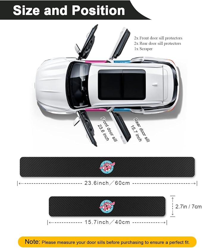 ZORAPULZE 4PCS Car Door Sill Protector Carbon Fiber Scratch Resistant Sticker Anime Cartoon Dog Door Entry Guard Scuff Plate Film for Cars SUVs Off-Road, Universal Trim Accessories (HappiDog)