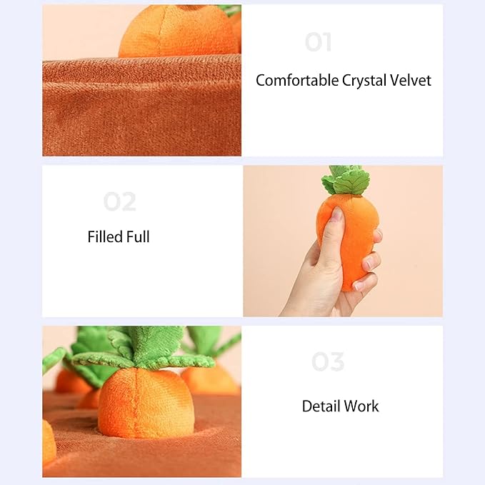 Carrot Snuffle Mat for Dogs, Interactive Dog Plush Puzzle Toys, 2 in 1 Non-Slip Nosework Feed Games, Pet Stress Relief with 12 Carrots