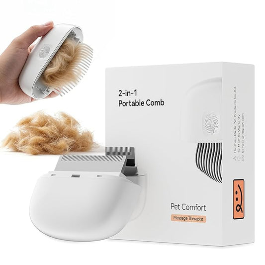 2-in-1 Cat Comb - Soft Pet Brush for Grooming, Metal Flea Comb for Hair Removal & Detangling Mats, Portable Comfortable Tool for Indoor Long & Short Haired Pets