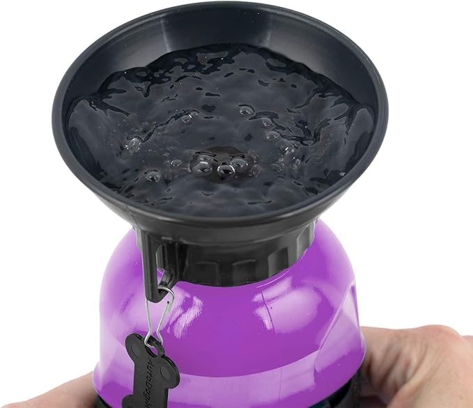 Highwave AutoDogMug Portable Dog Water Bottle, Squeeze Water Bottle with Built-in Travel Bowl for Dogs, Leak-Resistant BPA-Free Dog Water Dispenser for Walking, Hiking & Travel 20 oz (Purple)
