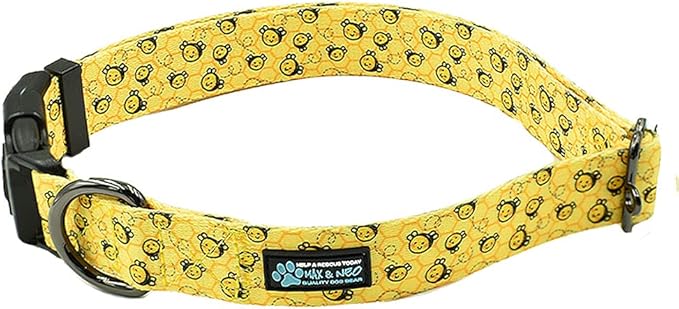 Max and Neo Patterned NEO Dog Collar - We Donate a Collar to a Dog Rescue for Every Collar Sold (Medium, Bees)