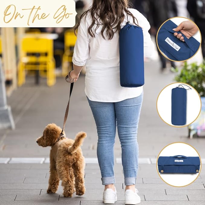 Dog Travel Mat - Portable Waterproof Foldable Dog Bed for Home, Car, Crate & Outdoor - Washable Roll Up Pet Mat for Medium & Large Dogs (39"x30") - Includes Carry Bag