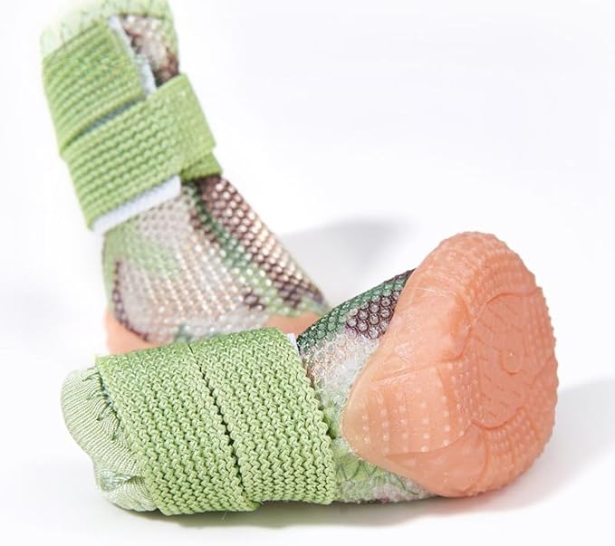 Dog Boots & Paw Protectors for Summer Hot Pavement Puppy Shoes with Anti-Slip Rubber Soles Pet Socks for Small Medium Dogs_3#(Camouflage Green)