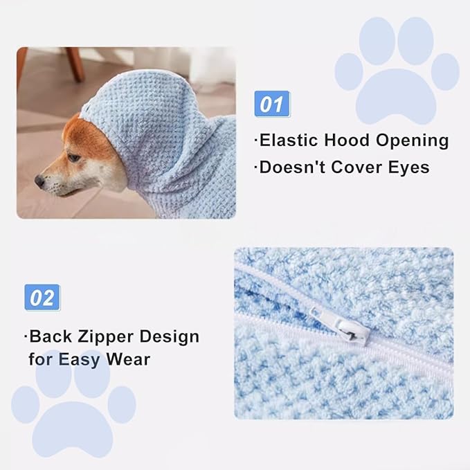 MANON ROSA Dog Bathrobe Towel - Absorbent Microfiber Robe for Large Dogs and Cats - Quick-Drying Pet Drying Towel for After Bath Pool Beach (XXX-Large Fits Pets 40-45lbs Back Length 32")