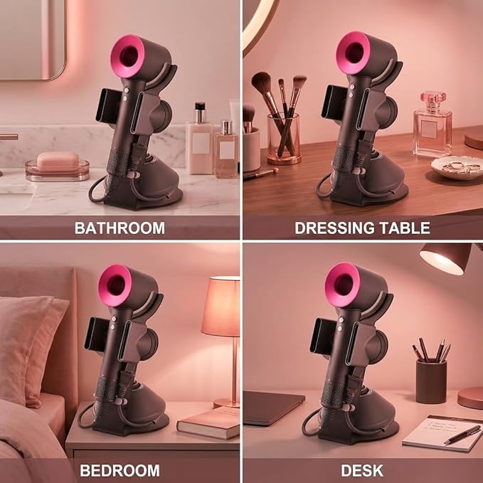 Hair Dryer Holder Stand Compatible with Dyson, Magnetic Stand with Power Plug Cable Organizer, Countertop Blow Dryer,Diffuser and Nozzles Bracket- Rust Resistant Organizer for Bedroom Washroom and Bathroom