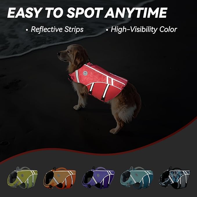 VIVAGLORY Sports Style Dog Life Vest, Dog Life Jacket for Swimming & Boating, Ripstop & Buoyancy for Puppy Doggy, Lifejacket with Handle, L, Red