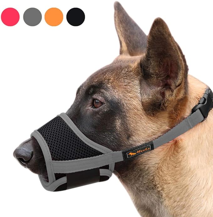 HEELE Dog Muzzle,Soft Nylon Muzzle Anti Biting Barking Chewing,Air Mesh Breathable Drinkable Adjustable Loop Pets Muzzle for Small Medium Large Dogs 4 Colors 4 Sizes (Gray, S)
