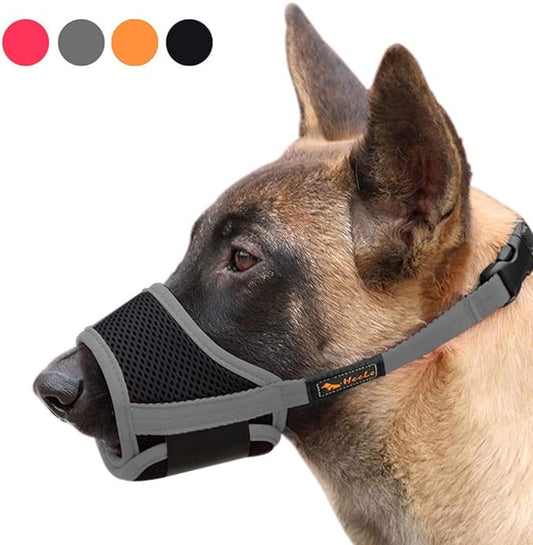 HEELE Dog Muzzle,Soft Nylon Muzzle Anti Biting Barking Chewing,Air Mesh Breathable Drinkable Adjustable Loop Pets Muzzle for Small Medium Large Dogs 4 Colors 4 Sizes (Gray, S)
