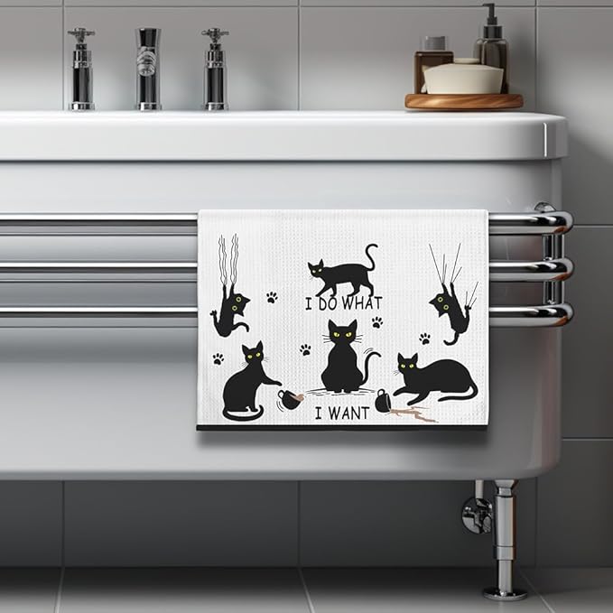 Rebellious Cat Kitchen Towels - Quick-Dry 'Unapologetic Independence' Decorative Kitchen Hand Towels Featuring Mischievous Feline Antics Art, Decorative Dish Towel for Cat Ladies & Unbothered Pet Moms